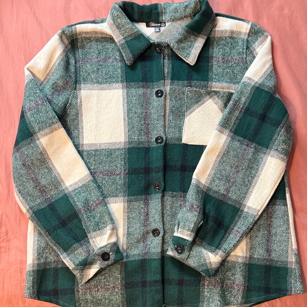 Olive & Oak Cream and Green Plaid Button-Down Shirt for Kids